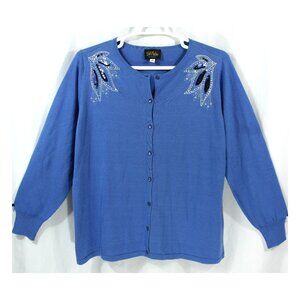 Bob Mackie Art Sequin Embroidered Long Sleeve Cardigan Sweater Top 2X Grannycore